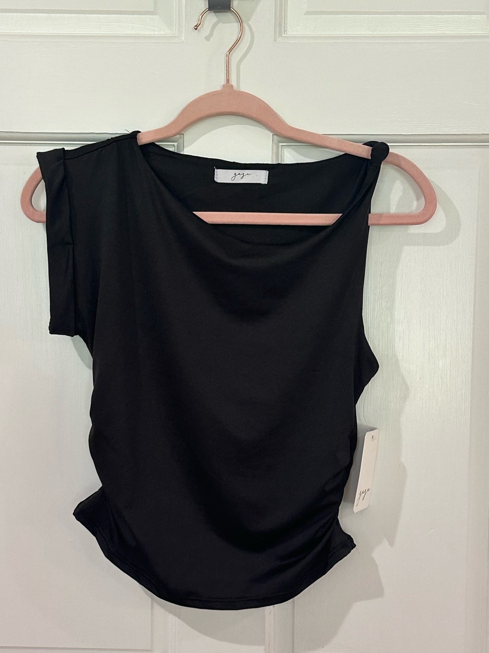 Gaze. Black Draped Neck Sleeveless Tank